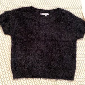 Short sleeve boxy fluffy glittery Jennifer Lopez sweater
